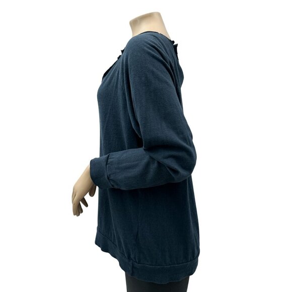 Nation Ltd Distressed Scoop Neck Long Sleeve Loose Fit Sweater Top Blue Women‎ M - Picture 4 of 10